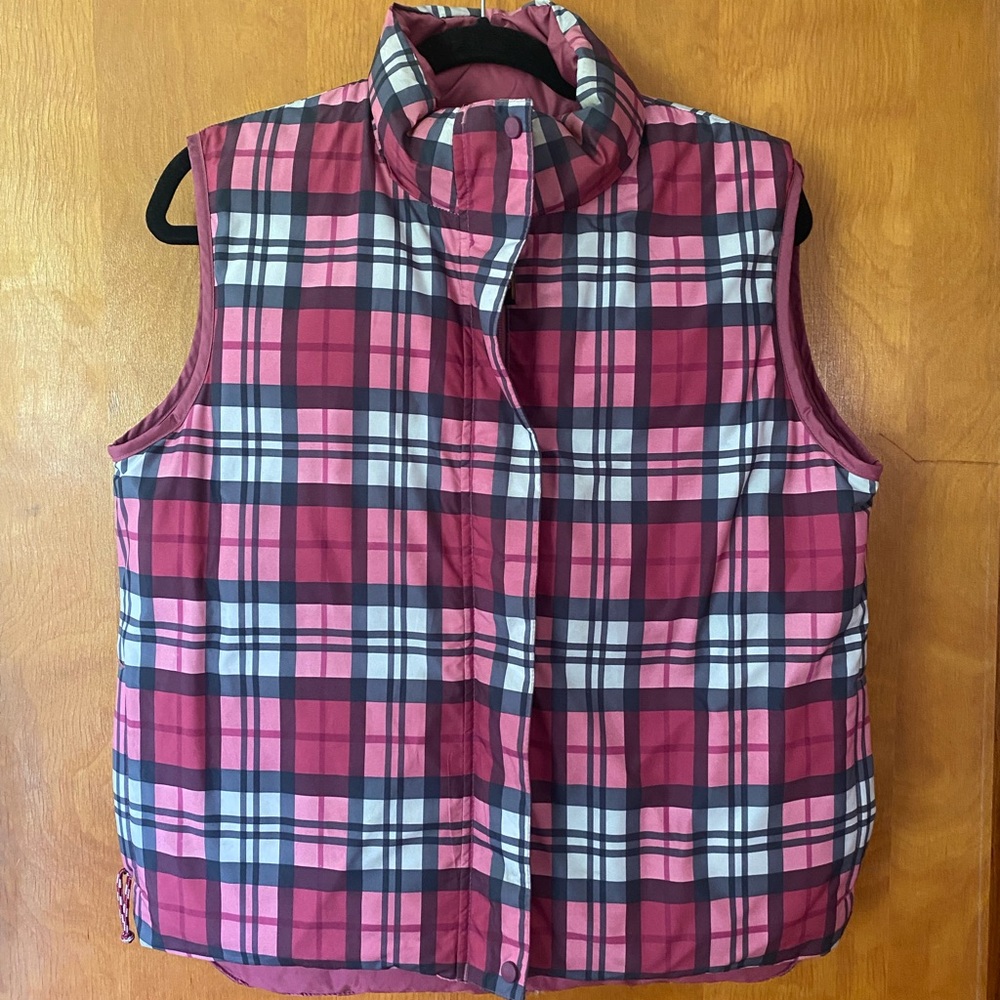L.L. Bean Pink and Black Plaid Puffer Vest